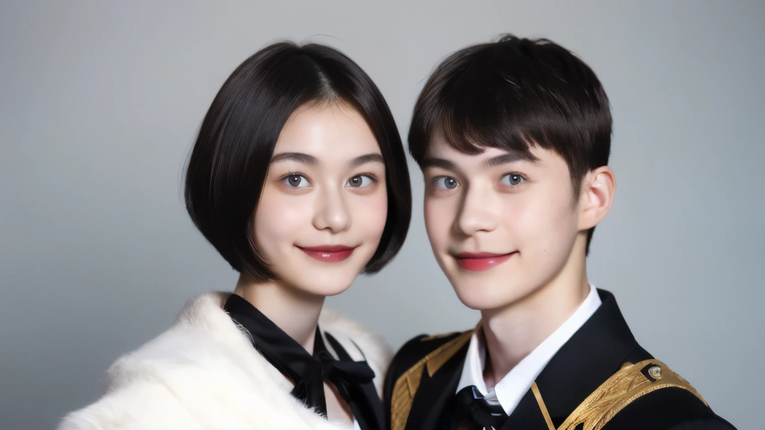 248 (An 18-year-old female and an 18-year-old male), (short hair),kind, lipstick, Finnish national costume, smile