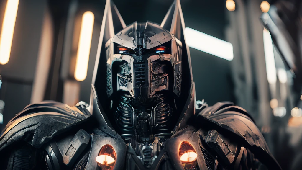 . Transformers, in the style of batman and hr giger, photo realistic, ultra details, natural light, light background, photo, Studio lighting cinematic shot + dynamic composition, incredibly detailed, sharpen, details + intricate detail + professional lighting, film lighting + 35mm + anamorphic + lightroom + cinematography + bokeh + lens flare + film grain