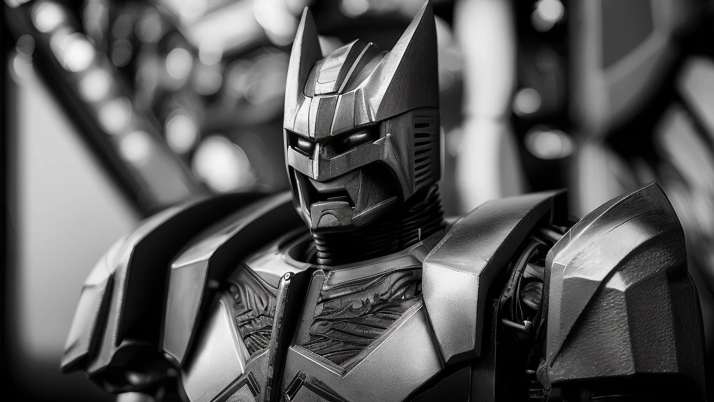 . Transformers, in the style of batman and hr giger, photo realistic, ultra details, natural light, light background, photo, Studio lighting cinematic shot + dynamic composition, incredibly detailed, sharpen, details + intricate detail + professional lighting, film lighting + 35mm + anamorphic + lightroom + cinematography + bokeh + lens flare + film grain