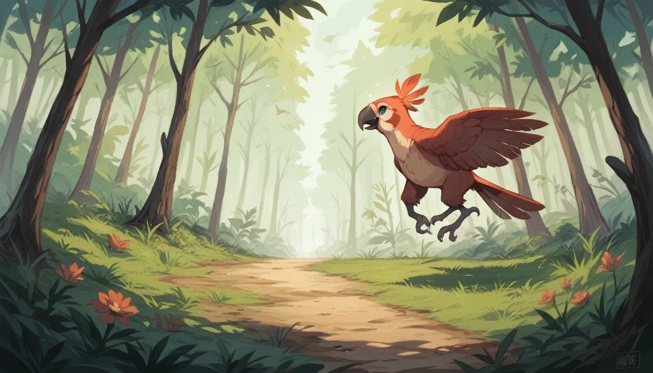 A parrot cowBOY WAlKInG IN tHe ForesT  HOlDinG A RevOLOvER