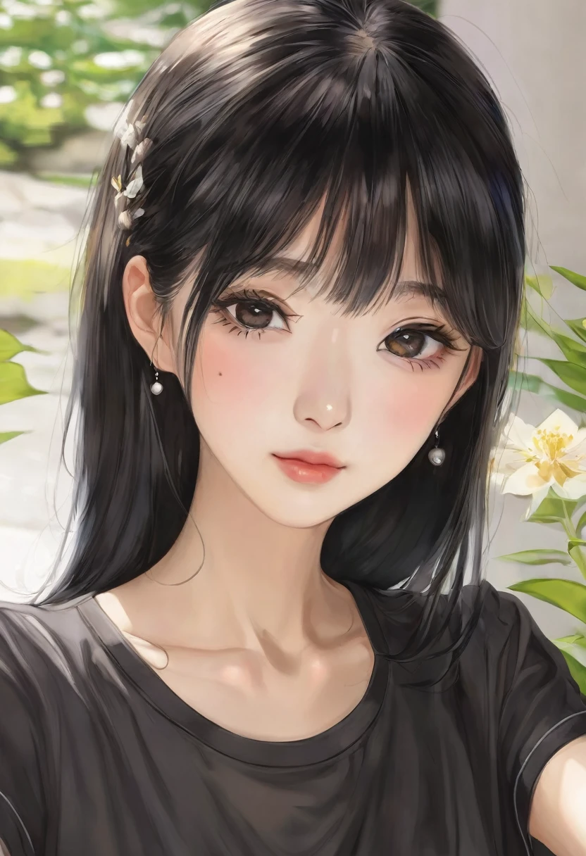 Japanese women、30 years old、(Selfie style:1.2)、Upper body projection、Black Hair、Random hairstyle、Narrow eyes、No makeup、Professional and delicate black eyes、Delicate skin、Rough skin、Random and subtle background、Random Face、(shirt:1.5)、(Random Face:1.7)、dry skin、Busaic face、Low image quality