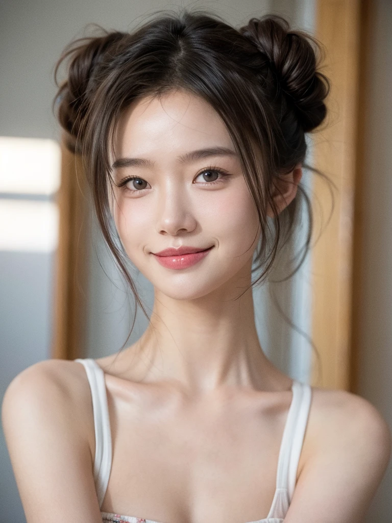 best quality, masterpiece, ultra high res, photorealistic, 1girl, offshoulder, smile