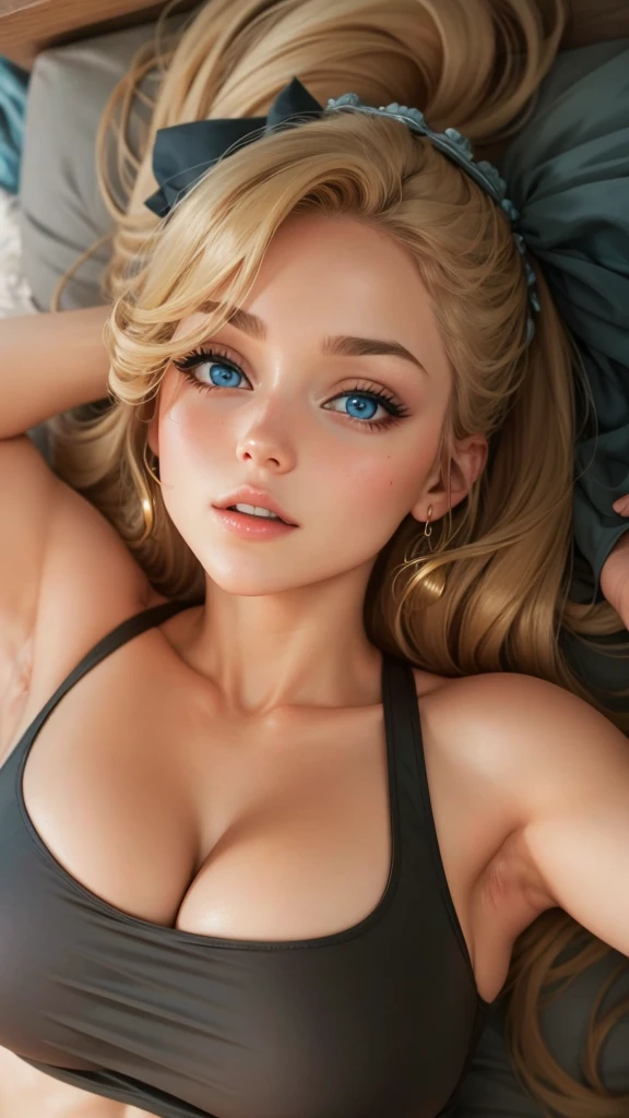Beautiful blonde women, perfect face, deep blue eyes, high cheek bones, lush lips, big full breasts, deep cleavage
