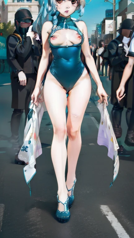 ((((ultra illustrated style:1.0)))),best quality,best animated,masterpiece,ray tracing, global illumination,1girl, solo,outdoors,standing, full body, see-through,white lace,athletic leotard