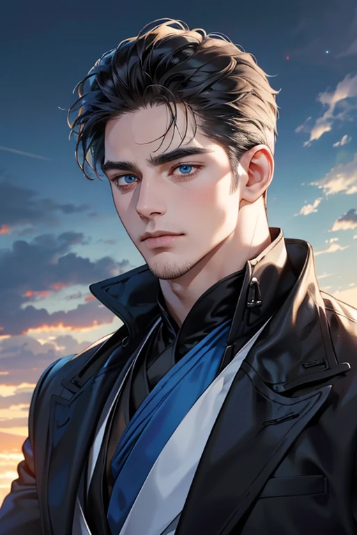 (best quality,4k,8k,highres,masterpiece:1.2),ultra-detailed,(realistic,photorealistic,photo-realistic:1.37),30 year old man,3 day beard,handsome anime,portraits,strong,masculine,dark hair,sharp jawline,mesmerizing blue eyes,perfectly styled hair,cool anime outfit,confident expression,vibrant colors,dynamic lighting, (CEO).