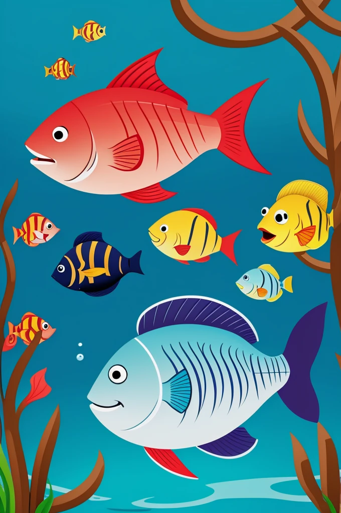 A fish in the water Cartoon style