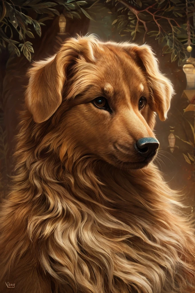 Cute digital painting, Beautifully detailed digital art, award winning creature portrait, Realistic illustration, Highly detailed 4k digital art, Very detailed and realistic, very Detailed numbers绘画, highly Detailed numbers绘画, highly Detailed numbers, Surreal fantasy art, Detailed numbers, Realistic fantasy illustrations, Golden retriever, cleanface, png background