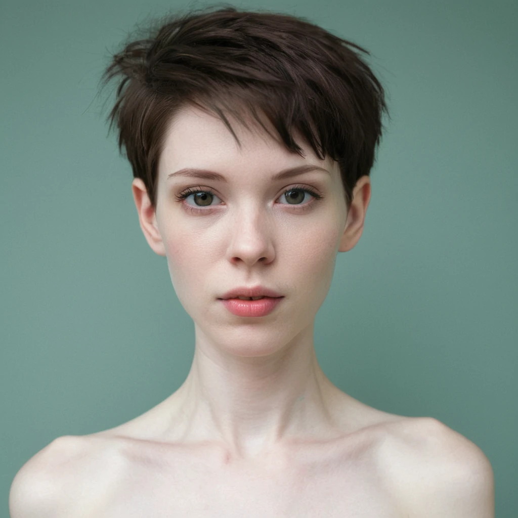 Short hair pale skin weak body woman 