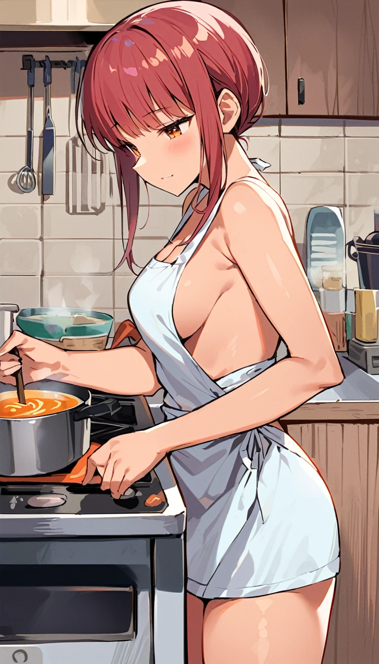 Tabletop, highest quality, Tabletop, Attention to detail, detailed face, detailed eyes, Rendered eyes, Perfect Eyes, Hip line, Ambient Occlusion, Clear images, detailed, wonderful,8k,8k Wallpaper,8k background, Attention to detail肌, High resolution,
One Girl, alone,smile, ((Naked Apron)), ((Redhead、blue eyes))、(kitchen)、Backwards:1.3、look back、Cute ass、Sexy pose