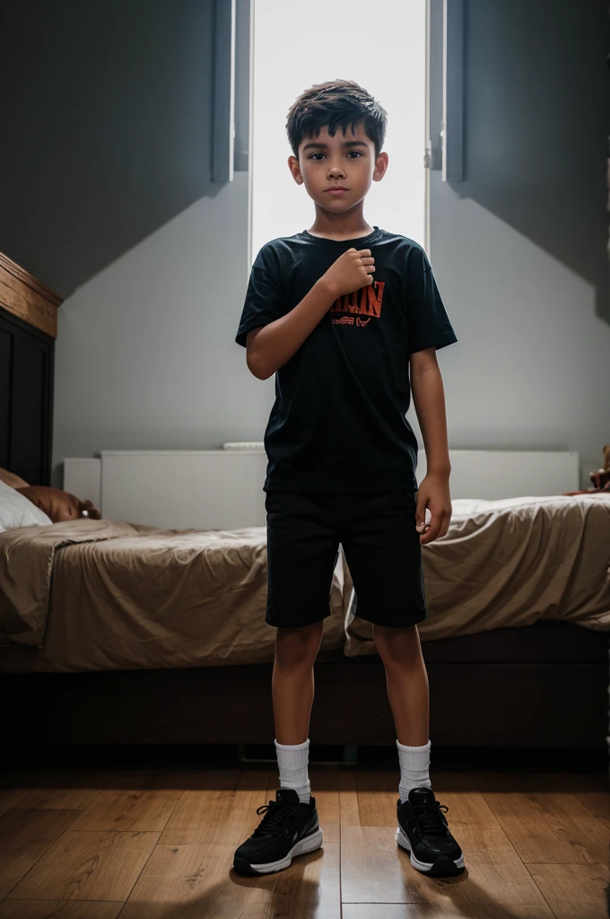 A boy fighting to stand on the In front of Demons