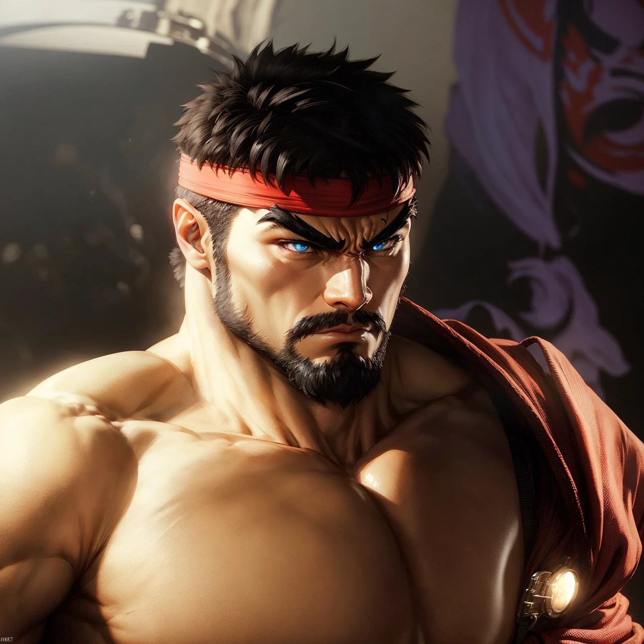 Street fighter ryu, frontal view, bushy eye brows