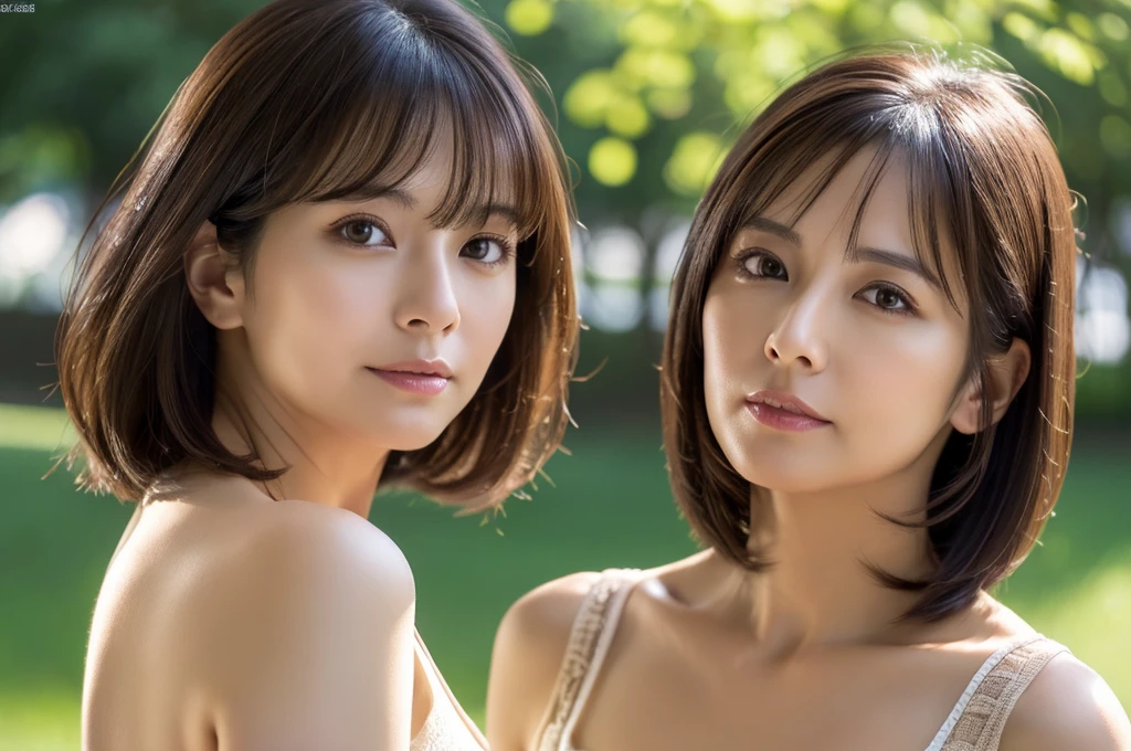 最high quality, 8k, Vibrant, Sharp focus, high quality, High resolution, Middle-aged women, Mature Woman, 55 years old, (Whole Body Ezbian), (High heels face detail, Highly detailed eyes, Plump figure、Plump face、((big 1.6))、(((Large Breasts)))、((Black leather clothing))、garden、Random Hairstyles、A kind smile、