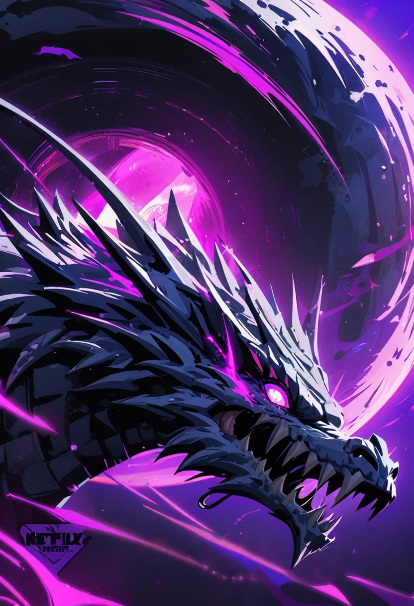  Dragon,black scalie,neon purple,Has the power of a black hole, pixiv artwork, Netflix artsyle, desktop background,no watermark 