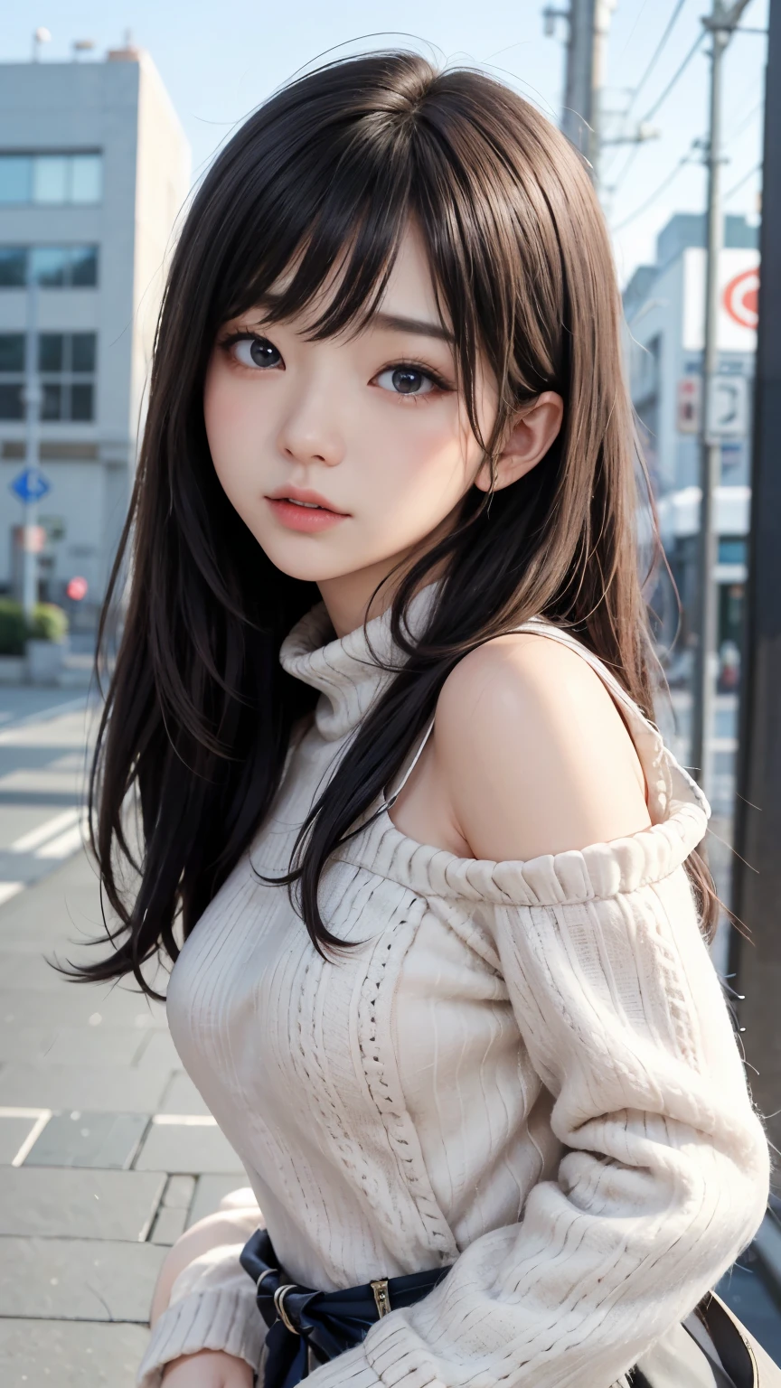 最high quality, masterpiece, High resolution, One girl, Hanfu, Tang Dynasty Costume, small, Flat Chest, clavicle, Off-the-shoulder exquisite look, Realistic, Real People, (Skin with attention to detail: 1.4), SLR, Soft Light, high quality, photograph, High resolution, Background blur, Vintage Street