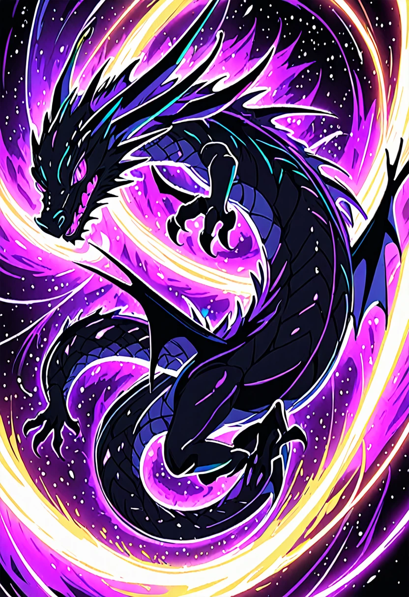  Dragon,black scalie,neon purple,Has the power of a black hole, pixiv artwork, Netflix artsyle, desktop background,no watermark 