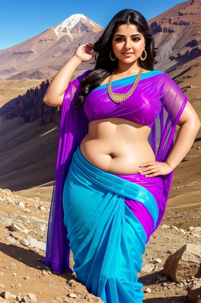 1 Heavenly beautiful and goddess beauty cute and sweet looking face Arabian woman in front of Vinicunca mountain, Heavenly beautiful Overweight, Heavenly beautiful Extremely fat, Heavenly beautiful and attractive Chubby figure , Heavenly beautiful looking and eye catching luxury style tight fitting elegant saree, reaching out, Heavenly beautiful Arabian woman, 16k, High resolution, masterpiece, highest quality, fine skin, Realistic Photograph