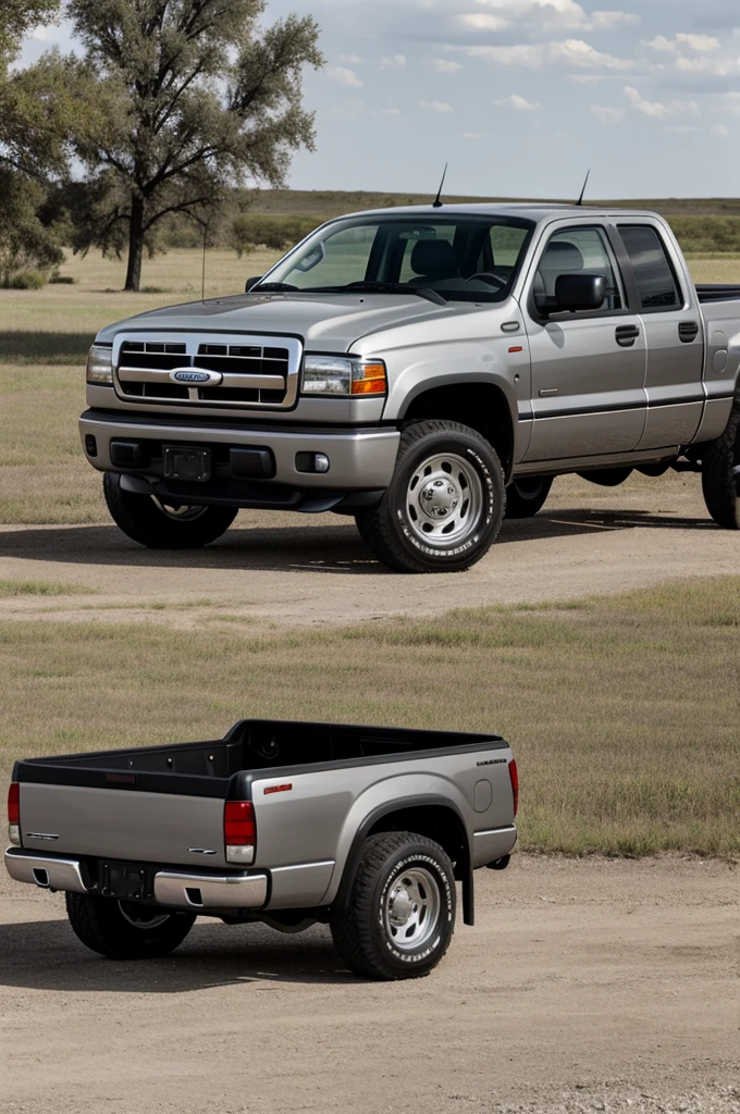 2000 model gray pickup truck with a cowboy 
