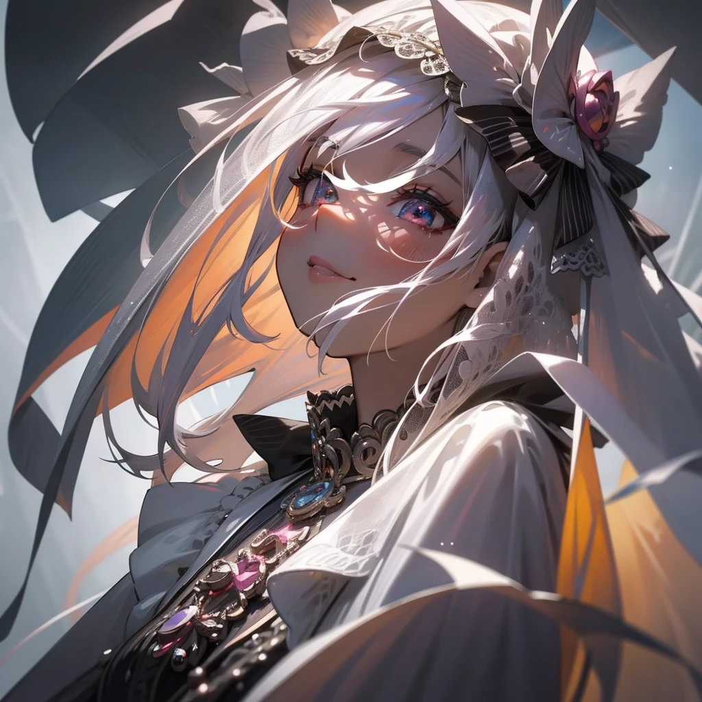 Close up of a smile with the corners of the mouth raised、Smiling Barbie doll、Gothic Girl、Gothic costume、Cosplay、(realisitic、hight resolution)、(1 girl in)、Gothic Girl、Do-Up Eye、Korean Girl、(Best Quality), (masutepiece), (1girl in), Solo, a beauty girl, Perfect face, dreamlikeart、Highly detailed airbrush art((Surreal))、Volumetric lighting、(top-quality)、The ultra-detailliert、(The composition of the movement:1.4)、Highly detailed colorful details、(Bright lighting)、dynamic compositions、Ray traching、The mirror reflects light、Shallow depth of field、ultra-detailliert、mixing  exposure、nffsw、Her eyes are glowing pink、Her gothic face is full of anticipation and courage、A smile appears on the lips of a girl in the Gothic style。 At the rear、The sun is slowly tilting to the west。Its light brings Gothic light to the surface of the sea、The swaying waves create a beautiful scene。Her eyes are clearly glowing pink。A lot of Gothic