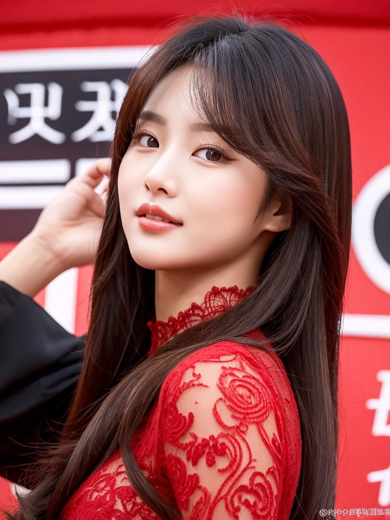 Kwon Eun-bi is a young Korean woman in her 28s. Her hair is short at shoulder in a red colors.
Her face is slightly shorter than it is long, which carry a warm , expressive face. Her skin is radiant and clear, presenting an impeccable state of health and her curved lips.
Large, brown eyes are expressive and captivating.
Her height is medium, her natural body and defined made up of proportional curves. with the most charming and provocative. It matches their personalities.
She is at red carpet Ceremony wearing a Black spaghetti strap dress that highlight her beauty, elegance and curves.