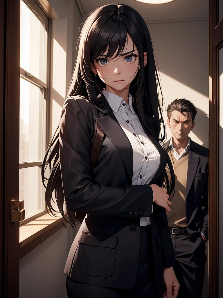 (masterpiece、top-quality、hight resolution、Unity 8k Wallpaper、extremely details CG:1), From the perspective of the man who saved her life, he stands in a dimly lit, intimate room, looking at the woman before him. She is dressed in slightly torn and dirtied clothes, showing signs of a recent struggle. Her expression is one of resignation and determination as she acknowledges the debt she owes him. Despite the tension in the air, there is a sense of gratitude in her eyes. She reluctantly offers herself to him, ready to repay him however he wishes. The man observes her with a complex mix of emotions, feeling both the weight of her gratitude and the awkwardness of the situation. The room is simple and shadowy, highlighting the serious and charged atmosphere of the moment.