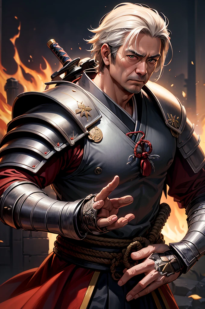 Highest quality,High resolution,((Shinzo Abe)) ,Kenshiro,Fist of the North Star,samurai,One person,warrior,armor,kimono,Fumaru,Armor,male,One personで,Middle Age,(face_Wrinkles),Swordsman,strongest,Anime Style,(Limbs),(Full Finger),(Accurate fingertips), (The finer details), (Super detailed),(Japanese sword:),4K,(high resolution),whole body, (Front angle), Looking at the camera,masterpiece,(Subtle details),(Intricate details),Octane Rendering,(Hyper Detail),