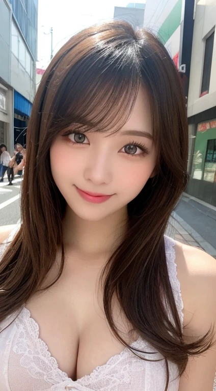 masutepiece, Best Quality, Illustration, Ultra-detailed, finely detail, hight resolution, 8K Wallpaper, Perfect dynamic composition, Beautiful detailed eyes, Women's Fashion Summer,long hair,Small breasts natural color lip, Bold sexy poses,Smile,Harajuku、20 years girl、Cute、Sexy shot looking at camera, sit