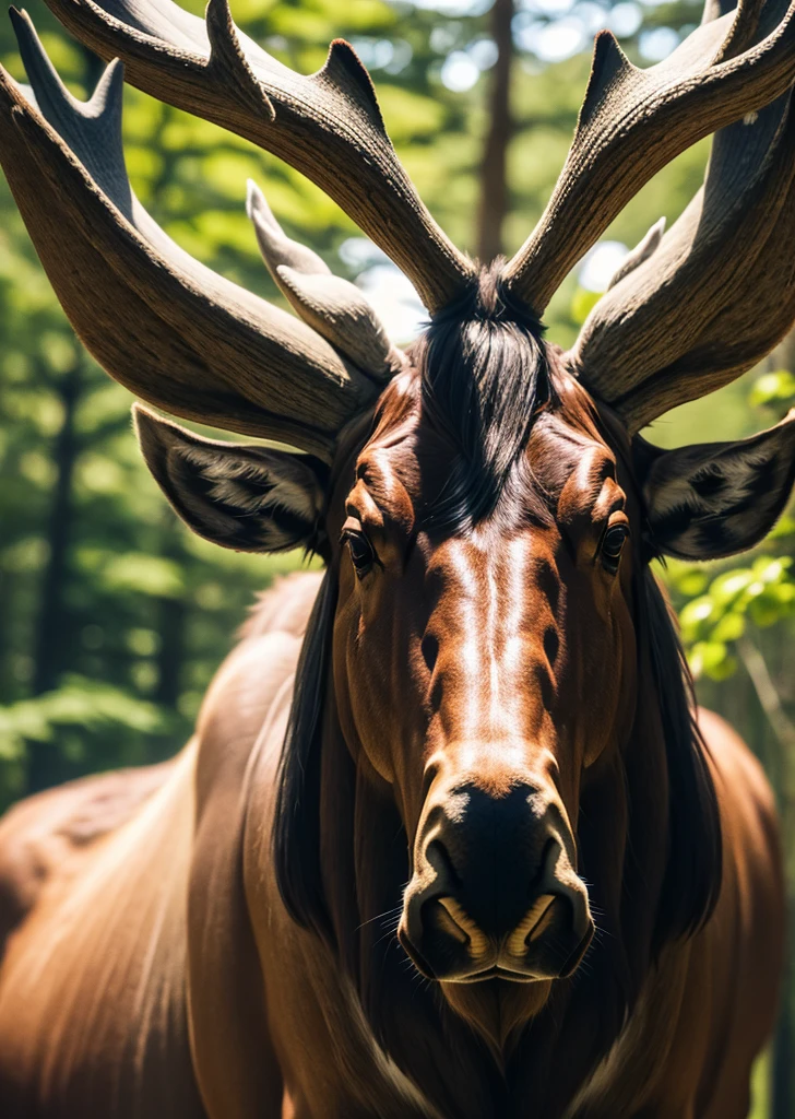 portrait of a surprised moose with great horns,bottom view,Outdoors,ral-swarcrystl,8k,F2.8,RAW Photo,ultra detailed,soft lighting,real life,ultra detailed