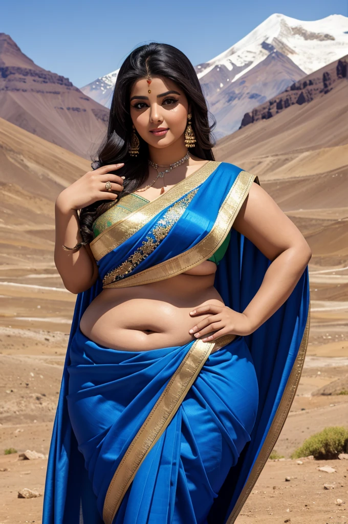 1 Heavenly beautiful and goddess beauty cute and sweet looking face Arabian woman in front of Vinicunca mountain, Heavenly beautiful Overweight, Heavenly beautiful Extremely fat, Heavenly beautiful and attractive Chubby figure , Heavenly beautiful looking and eye catching luxury style tight fitting elegant saree, reaching out, Heavenly beautiful Arabian woman, 16k, High resolution, masterpiece, highest quality, fine skin, Realistic Photograph