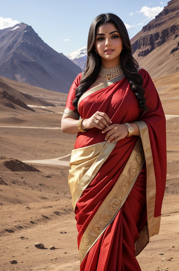 1 Heavenly beautiful and goddess beauty cute and sweet looking face Arabian woman in front of Vinicunca mountain, Heavenly beautiful Overweight, Heavenly beautiful Extremely fat, Heavenly beautiful and attractive Chubby figure , Heavenly beautiful looking and eye catching luxury style tight fitting elegant saree, reaching out, Heavenly beautiful Arabian woman, 16k, High resolution, masterpiece, highest quality, fine skin, Realistic Photograph