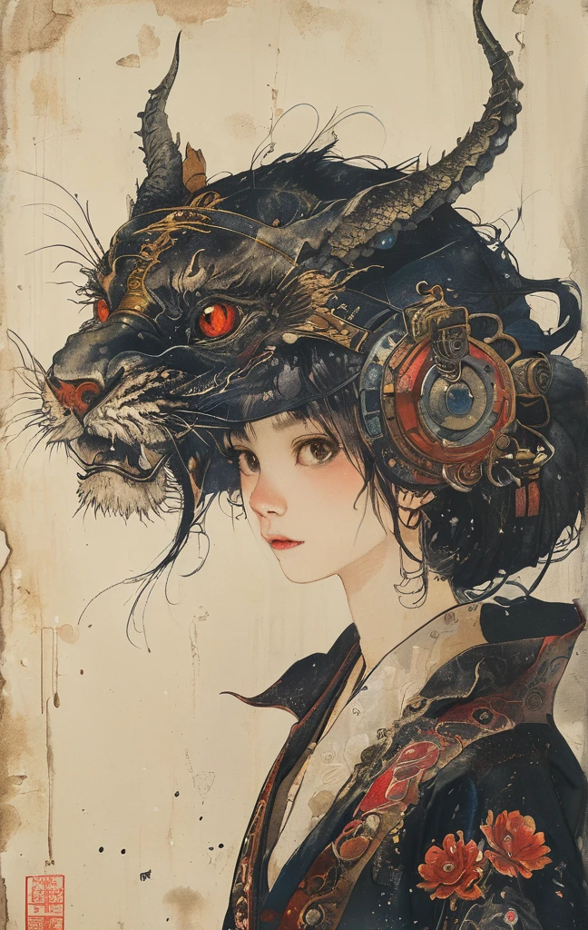 A white dragon lies in the middle of an endless field full of purple flowers, surrounded by snow-capped mountains and a blue sky sparkling with golden sunset rays. The whole scene is filled with a dreamy atmosphere, with vibrant colors and detailed background elements rendered in high resolution and detailed in a top quality illustration style. A girl with black hair and white eyes, dressed in dark , stands next to an anthropomorphic tiger, both looking at the camera. The background is adorned with intricate patterns of flowers and leaves., with a black color scheme, taken from a low angle shot, with high resolution and high detail, a masterpiece 、(Highest quality,4K,8K,High resolution,masterpiece:1.2),Super detailed,(Realistic,photoRealistic,photo-Realistic:1.37),Hot thick succubus mom with long black hair, deep black lips, She wears a revealing black leather outfit with BDSM themes.. Her outfit consists of a seductive bustier, accentuate her voluptuous figure. Her skin is a captivating shade of fiery red, Exudes a devilish charm. A pair of majestic demon wings gracefully grow from her back., Intricately detailed and intricately painted patterns. On her head, She has enchanted tiefling horns, Embodying her other-dimensional existence. The artwork should capture her captivating aura., Showing her confidence and strength. The lighting in the scene should accentuate the seductive curves of her body., Project dramatic shadows and highlights. The color palette should evoke a sense of darkness and desire., Rich black contrast, red, deep chestnut color.