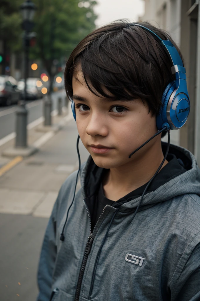 A boy wearing headphones