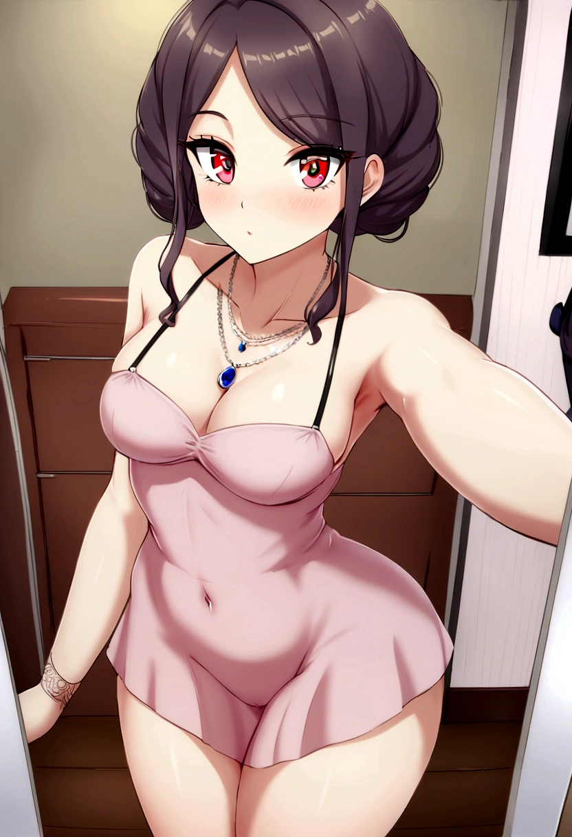 arafed femme avec un débardeur blanc et un collier en club, fille sexy aux yeux blzu, portrait sophie mudd, cheveux blondset grands yeux, selfie d'une jeune femme, yeux de la chambre, violette myers, sans maquillage, maquillage naturel, regarder directement la caméra, visage avec artgram, maquillage subtil, stunning Tout le corps shot, yeux verts perçants, bel angle, pose attrayante, jolie fille, pose sexy, Tout le corps picture, Tout le corps, Tout le corps shoot, déesse brune, détail élevé, pose satisfaite, wearing only a skirt, big , selfie