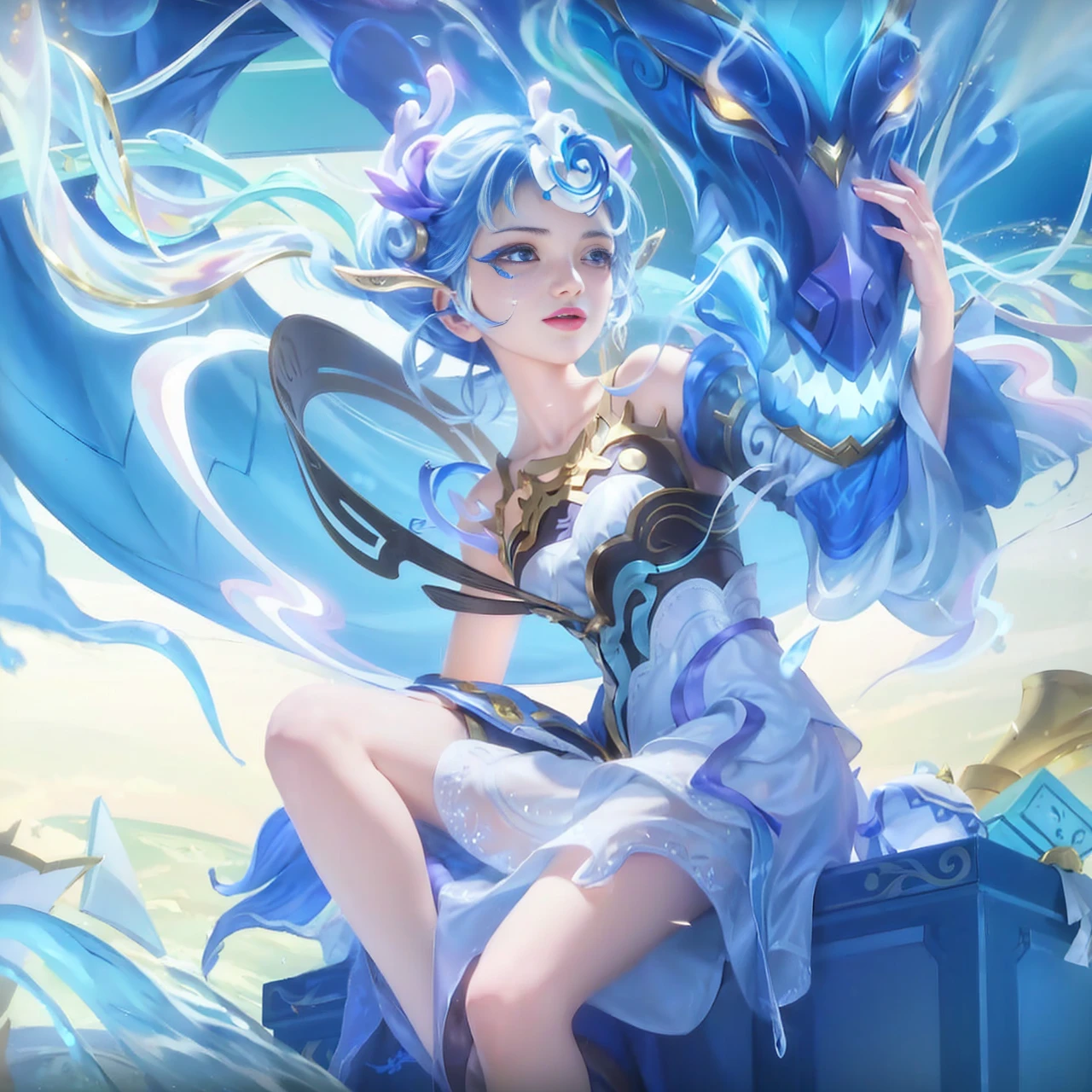 a close up of a woman with a sword in a blue dress, mobile legends, heise jinyao, astri lohne, ashe, ig model | artgerm, zenra taliyah, inspired by Huang Shen, wild rift, official splash art, splash art, maya ali as a lightning mage, inspired by Yi Inmun, yun ling
