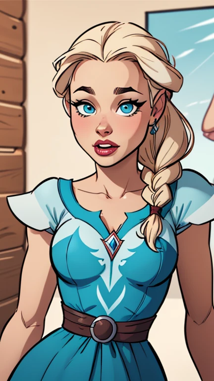Compensation! Here is the revised and cleaner text:
--- Character: Battle-scarred Queen Anna of Arendelle.
Description: Cartoon image of a woman. cartoon style illustration, with highly detailed character design. detailed digital art, showing courage and high quality portrait.
characteristics:
- Portrait character design - Beautiful digital illustration - Comic art - Young girl with braided hair - Beautiful lined eyes - Medium-large bust and wonderful sexy clothes - Expression of sexual desire from waist to head ---