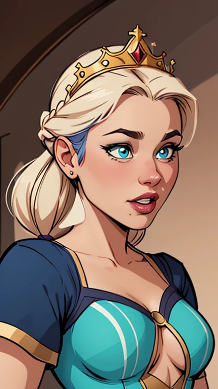 Compensation! Here is the revised and cleaner text:
--- Character: Battle-scarred Queen Anna of Arendelle.
Description: Cartoon image of a woman. cartoon style illustration, with highly detailed character design. detailed digital art, showing courage and high quality portrait.
characteristics:
- Portrait character design - Beautiful digital illustration - Comic art - Young girl with braided hair - Beautiful lined eyes - Medium-large bust and wonderful sexy clothes - Expression of sexual desire from waist to head ---