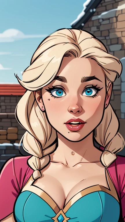 Compensation! Here is the revised and cleaner text:
--- Character: Battle-scarred Queen Anna of Arendelle.
Description: Cartoon image of a woman. cartoon style illustration, with highly detailed character design. detailed digital art, showing courage and high quality portrait.
characteristics:
- Portrait character design - Beautiful digital illustration - Comic art - Young girl with braided hair - Beautiful lined eyes - Medium-large bust and wonderful sexy clothes - Expression of sexual desire from waist to head ---