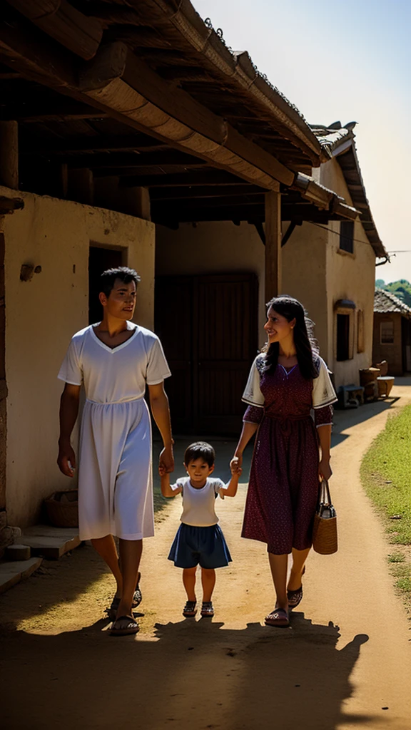 A family in village in morning