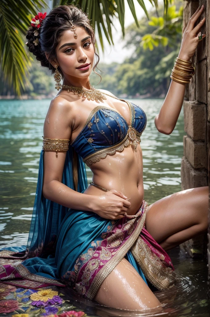 (((Amazing Beautiful Persian Premses ))), elegant blue black updo cabelo, Janhvi kapoor, Laetitia Casta |, sweet sorriso, beautiful bridal posemg under a fairy tale arch of exotic magical flowers, lookemg back, style detailed army, crystal treliça, brilho, renda borda transparent, realistaic style, 8k, exhibition blur, medium arrows, bokeh, (cemematic), (hiperdetalhado:1.2), realismo, 1 garota, retrato de , garoto,mulher, ((Premeses Pose)), very very grande breast sexy, multicor ,floral design moderno saree leve, colorida, armadurafloral, boa anatomia, melhor qualidade, (((Cover Of Art))), high quality, realistic, best detailed, detailed, realistic pattern, detailed pattern, underpitos, beautiful pose under a fairy tale of exotic magical flowers and prados background, girl sitting in the lake , Gorgeous Patterns, Sorriso, Flowers Pressed Into Mao, Wearing Bangles, Wearing Saffron Paste On Forehead, , Realism, High Detailed, Sexy Big Patterns, Girl is not wearing a sari, Show Pura Mamillo, Flower Garland, Prados, Premise Dress, Cachoeira
((Girl submerged in water up to neck)),, Sub-Dimensional Clothing, Man Raining, Face_His_Neck_Waving, Asripal, (WearMG Brilho Graphics Jewelry), Mamillo, Bright Red, Longo_Cabello, Bokeh, NSFW, Emdian, Waistband, Colorful, Sub-Dimensional