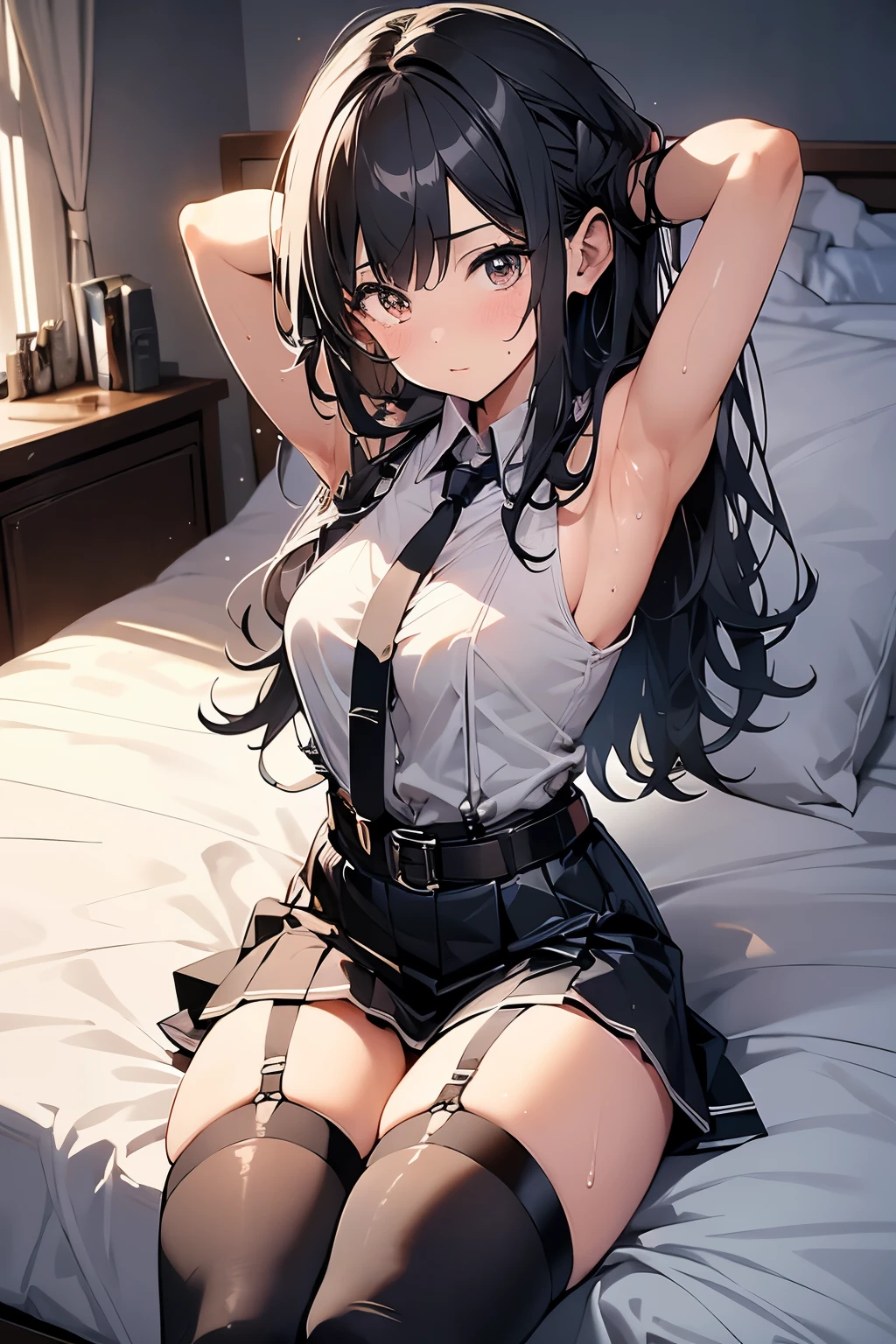 Gazing at the audience　　　Black suspenders　　　bulging big breasts　　 　 　　　wall 　mini skirt　garterbelt　garter　　　　　　vision　　　Small face　 　　　holster　　　Beautiful woman　　Show me your hands　　 Lying in bed　　vision 　　Taunt　~ side　~ side汗 　arm　　belt　summer　Waiting for armpit sweat to start 
