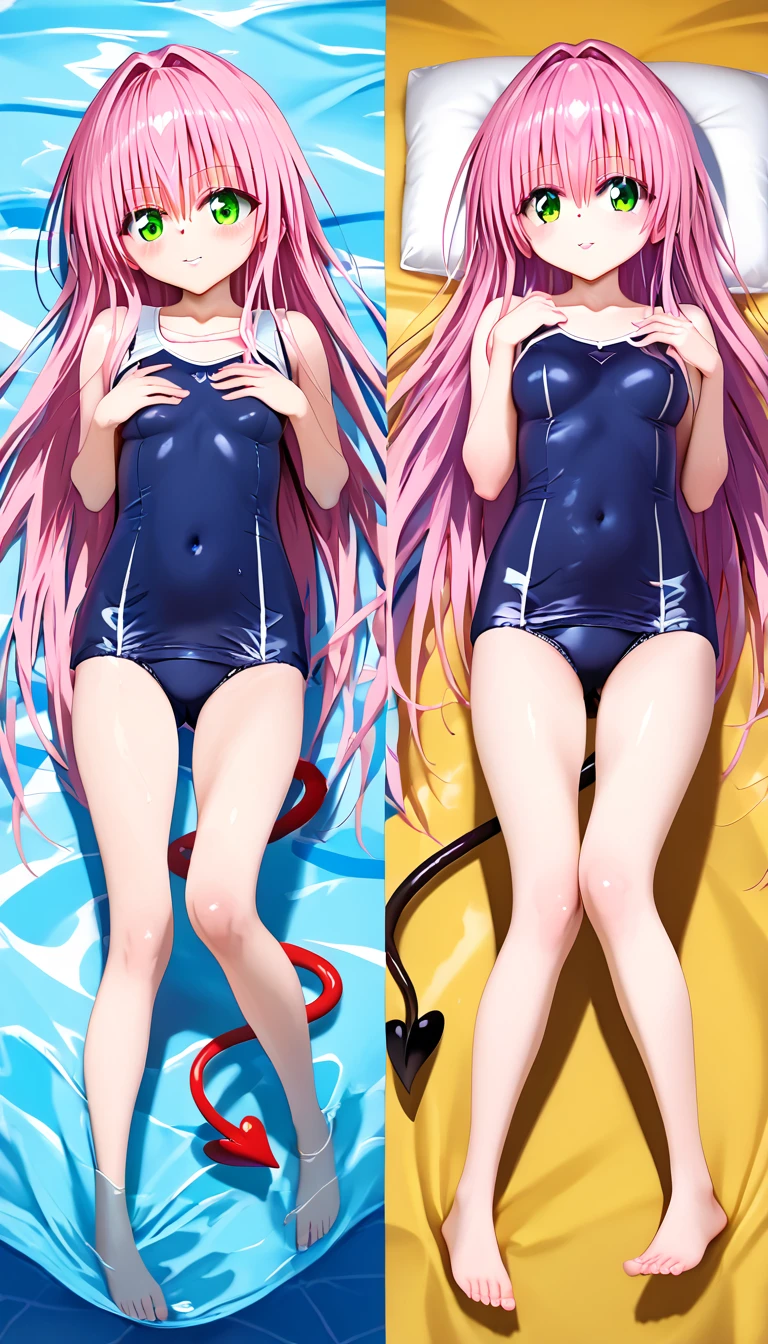 ((( Kawaii, Nendoroid, 3D ))) , ((( Kentarou Yabuki style ))),((( To LOVE-ru ))),1 cute girl,((( Lala Satalin Deviluke / SD characters ))) , Green eyes , Vivid Pink hair, ((( long straight hair ))) , medium boobs , (( school swim suit )) , full body shot, sitting on pool side,BREAK , (((good anatomy, perfect anatomy ))), break,
1 cute girl, dakimakura,