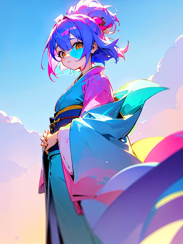 (masterpiece 1:1),(ultra hd picture), (pastel color palette), ((girl 1/girl 2) two Twin anime girls Short hair with different hair colors wearing japanese kimono with different color holding hands each other Love each other pose side by side), (girl 1: hair color pink mix with sky blue color, hair color bink with sky blue gradient , primary hair color:pink, secondary hair color: sky blue, secondary hair color is a accent) ,(girl 1: kimono color blue with yellow accent).(Blue sky pastel hair girl)(girl 2: hair color sky blue mix with pink color, hair color bink with sky blue gradient , primary hair color:sky blue, secondary hair color: pink, secondary hair color is a accent ),(girl 2: kimono color pink with yellow accent). Glowing eyes, HD results, best picture, cinematic angle, lovely expression, cute faces, Detail eyes, (4 fingers), Japan idols stages background.