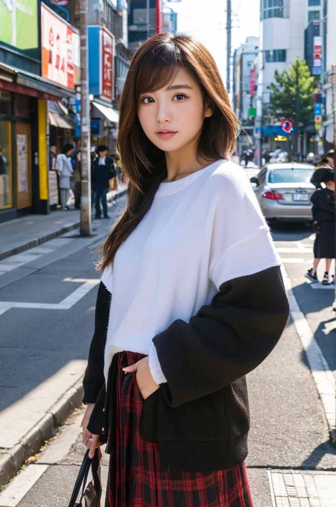 ((Highest quality)), ((masterpiece)), (detailed), Japanese,Street Corner,Beauty,OL