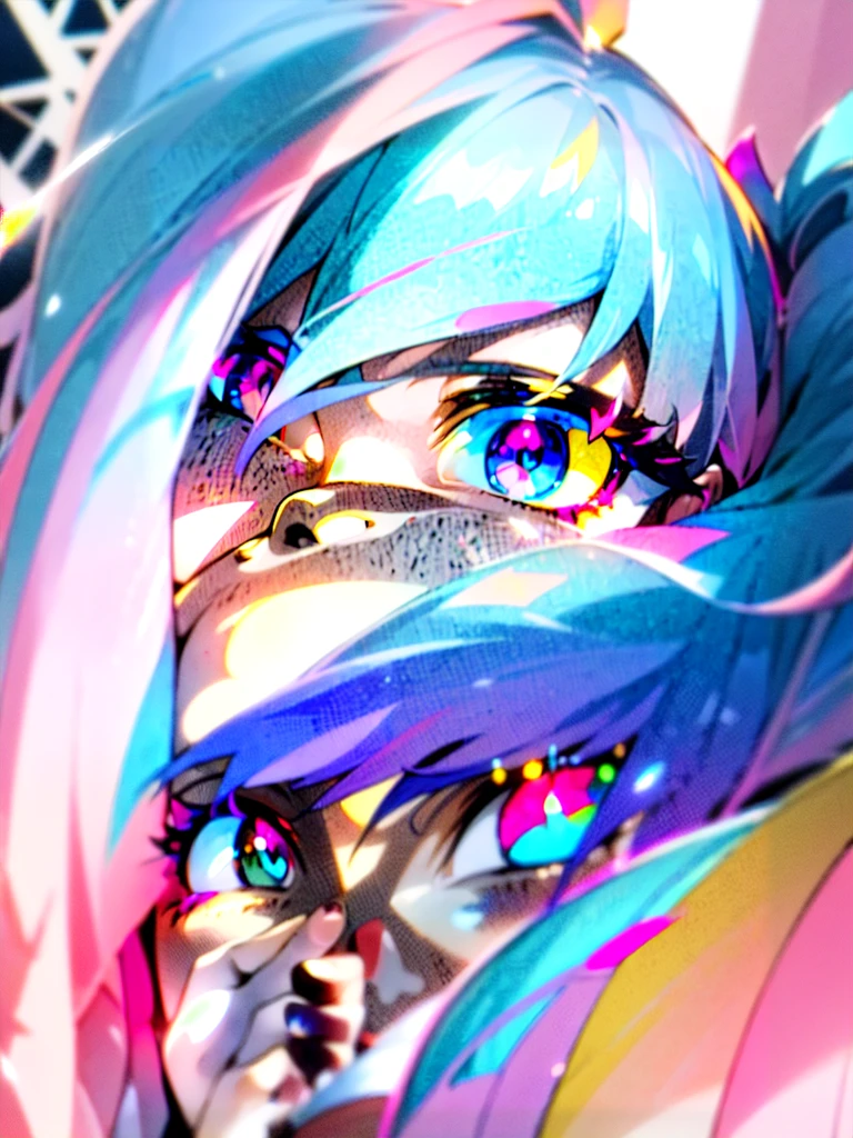 (masterpiece 1:1),(ultra hd picture), (pastel color palette), ((girl 1/girl 2) two Twin anime girls Short hair with different hair colors wearing japanese kimono with different color holding hands each other Love each other pose side by side), (girl 1: hair color pink mix with sky blue color, hair color bink with sky blue gradient , primary hair color:pink, secondary hair color: sky blue, secondary hair color is a accent) ,(girl 1: kimono color blue with yellow accent).(Blue sky pastel hair girl)(girl 2: hair color sky blue mix with pink color, hair color bink with sky blue gradient , primary hair color:sky blue, secondary hair color: pink, secondary hair color is a accent ),(girl 2: kimono color pink with yellow accent). Glowing eyes, HD results, best picture, cinematic angle, lovely expression, cute faces, Detail eyes, (4 fingers), Japan idols stages background.