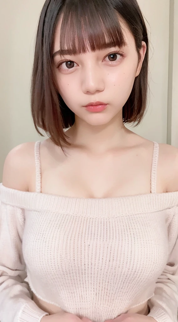 there is a woman with a ショートヘアcut posing for a picture, flat chest,slender,nude,