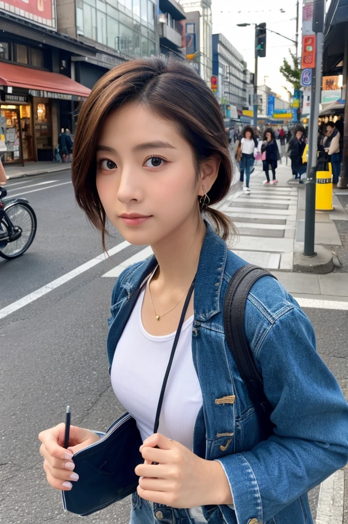 ((Highest quality)), ((masterpiece)), (detailed), Japanese,Street Corner,Beauty,OL