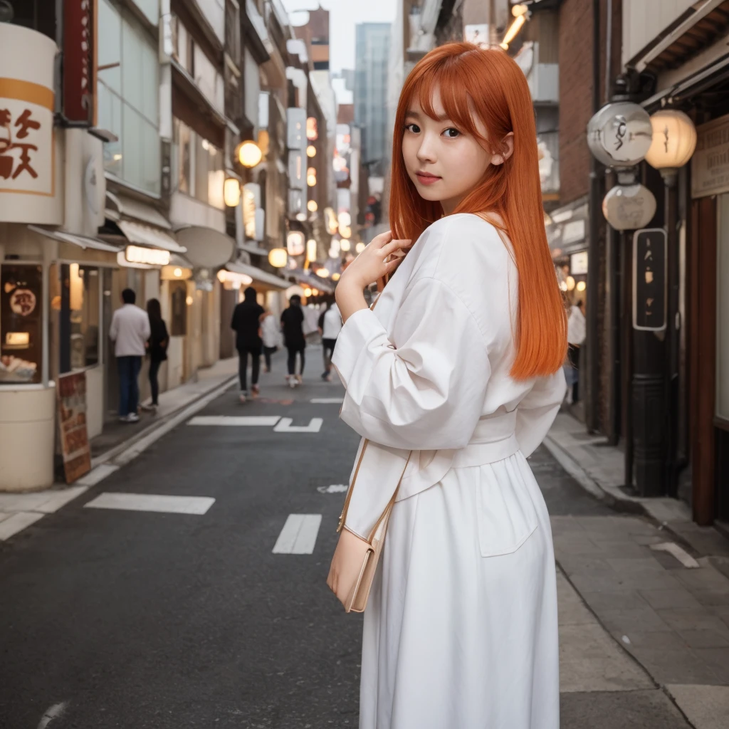 Tabletop、(8K、RAW Photos、Highest quality、masterpiece:1.2)、Downward、Looking down、White wall、In front of a white door、Light orange long sleeve dress Beautiful shiny hair、High-quality RAW color photos、Professional photos、(Realistic、photo Realistic:1.37)、Photographed in natural light、1 Girl、Laughter、Various poses、break (Ombre:1.3) 、Spring Clothes、Simple Necklace、(Beautiful profile:1.3)、Don'Don'Don't look at the camera、profile、((Hair color is dark brown))