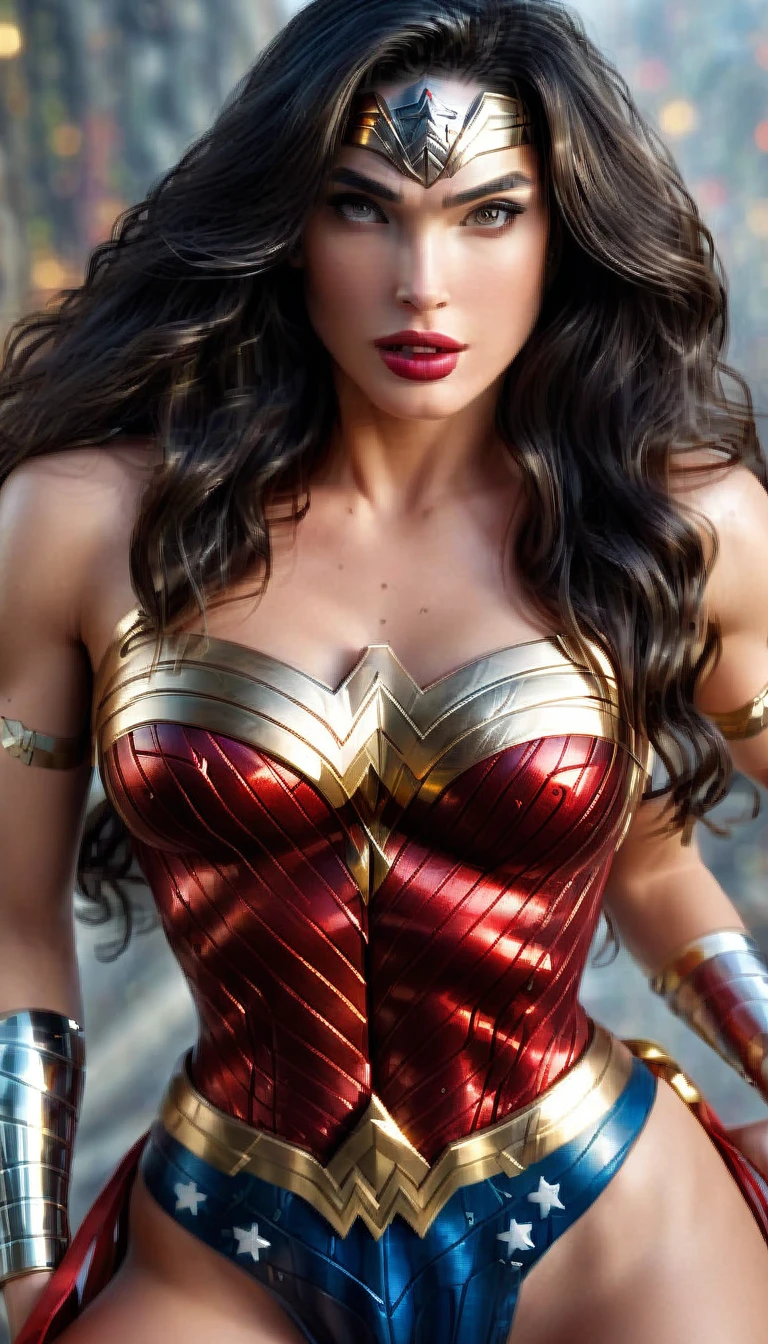 ( Masterpiece, 4k resolution, ultra-realistic, very detailed)  Sexy beautiful Wonder Woman (New 52) . portrait photography by artgerm, in the style of realism, glistening skin, cartooncore, mangacore, natural lighting, Defined full lips. fitness feminine body full body  Wonder Woman (New 52)
