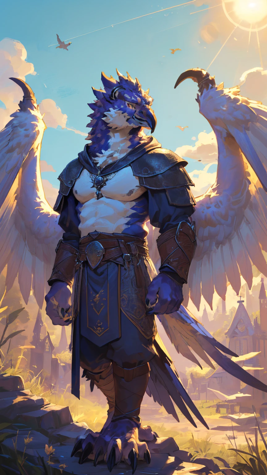 ((middle Ages:1.3)),【Sky background:1.6】,(Royal Family:1.2),((sunny:1.4)),high resolution,4K,【9:16 Whole body:1.1,posture:1.5】,masterpiece,high quality,((Griffin)),male,Furry,(teenager:1.3),hairy,((Fierce and vicious:1.4)),(((,Lean:1.2,Big Wings:1.3,Bird claws子:1.3))),(((White upper body:1.4,White Wings:1.3,pupil:1.2,Bird claws:1.3,Lower Body:1.3))),((No shirt,No underwear)),Exquisite eyes,Detailed body,Detailed claws,Detailed feet,Kenket's Art