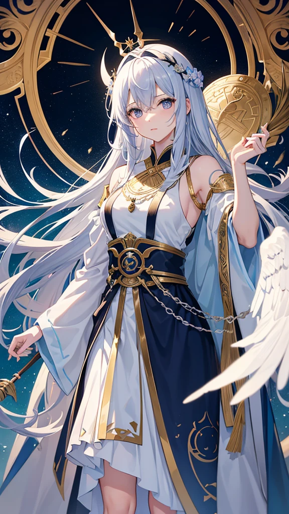 Please draw an illustration of Odin from Norse mythology re-created as a beautiful girl.。This female version of Odin、It should be a combination of elegance and strength.。Please include specific details below:
1. Appearance:
•face: Her face is very beautiful、It has sharp and noble features。High cheekbones、Delicate nose、And has full lips。
• eye: 一方の目は氷のような青色Alsoは銀色で、Radiates wisdom and authority。The other eye、Symbolizes the eye that Odin sacrificed for wisdom、Is the eye covered by an eye patch?、It's hidden by hair。
•hair: Long, flowing hair, silver or gold、I'm trying to put it on my back。Her hair is a little wild.、It symbolizes a connection with nature and the mystical.。
• Costumes: She wears a costume that combines Norwegian warrior and royal attire。Long flowing cloak、Fur accents、Includes elaborate rune-inscribed armor。The color is deep blue、black、And metallic colors such as gold and silver、Use rich and noble colors。
•accessory: She wears a crown and circlet reflecting her status as the Full-Father.。With complex design、Consider incorporating crow or wolf motifs.。Also、He proudly wields his elegantly designed spear, Gungnir.。
2. background:
• background: アスガルドを反映した壮大で神秘的なbackgroundを作成してください。backgroundには、Includes the Yggdrasil tree that emits a mystical light。The sky is a mix of purple and blue at dusk、Makes the Bifrost Bridge visible in the distance。
3. fellow:
• Crow: Two crows perched on her shoulders or flying nearby、Please include Huginn and Munin。hereby、Add movement and life to your illustrations。
• Wolf: Her wolf by her side、Geri and Freki are there.、Hall of Loyalty々I will draw a figure that。They are dignified、Depicted as a protective presence。
4. atmosphere:
• 全体のatmosphereは、It should exude a sense of mysticism and awe, evoking ancient wisdom and power.。The lighting is dramatic and、Use highlights and shadows to accentuate her features and outfit.。