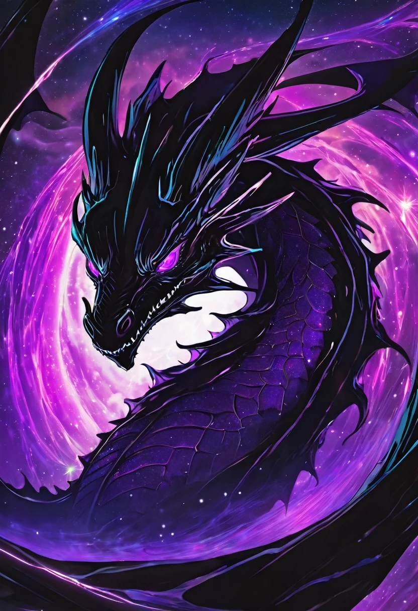  Dark Dragon,black scalie,neon purple,Has the power of a black hole, pixiv artwork, Netflix artsyle,sci-fi, desktop background,no watermark 